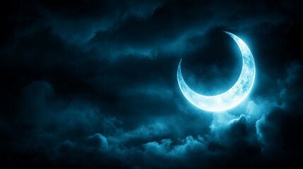 Crescent Moon Night Dark Clouds and Celestial Glow