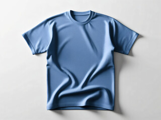 This image features a basic blue T-shirt with short sleeves.