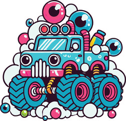 Power and Precision A Dynamic Monster Truck Illustration, Rampage on Wheels The Ultimate Monster Truck Art