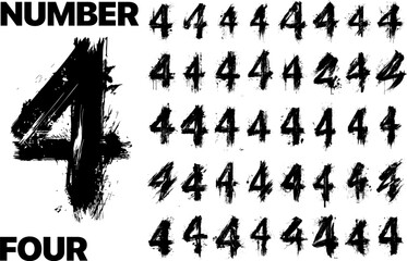 Vector number Four. Many variations of the number 4 on a white background.