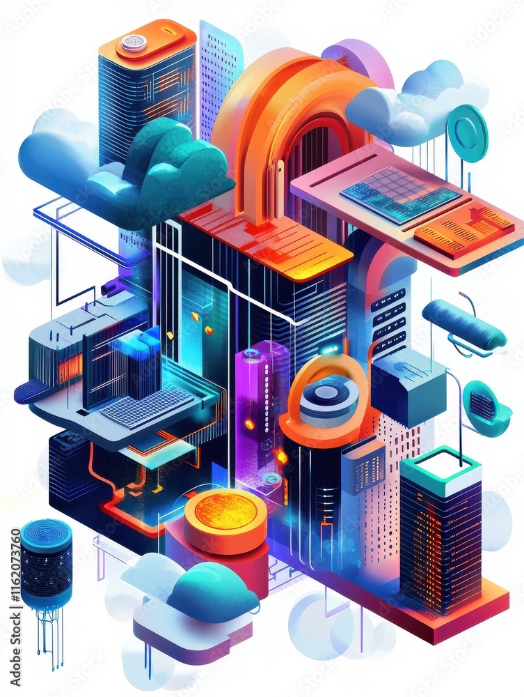Poster cloud-based computing abstract concept vector illustration set. cloud engineering, storage and colla