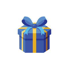 Blue Gift Box with Blue Ribbon and Bow isolated flat vector illustration on white background.