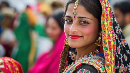 Fototapeta premium People enjoying a cultural festival, dressed in traditional attire, celebrating their heritage.