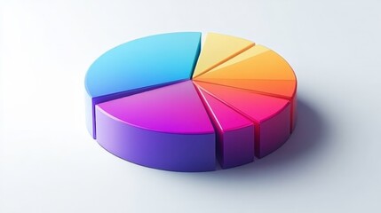 Obraz premium A 3D pie chart with vibrant colors, illustrating data distribution across different segments. It serves as a visual tool for representing statistical information.
