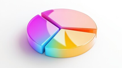 Obraz premium A colorful 3D pie chart divided into three sections, showcasing a gradient of colors that suggest data representation or statistical information.