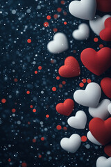 Obraz premium Valentine's Day background, dark blue bokeh with red and white hearts.