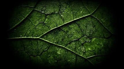 Obraz premium Dark Green Leaf Texture Veins and Cracks Detail