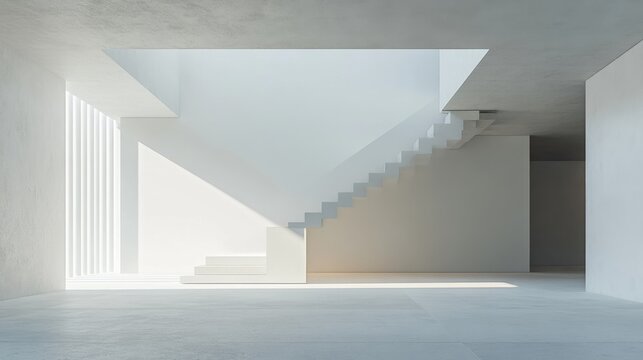 Minimalist white staircase in modern interior. - Powered by Adobe