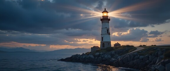 lighthouse at dusk