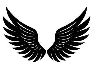 Fototapeta premium angel wings black silhouette vector, Simple silhouette Design vector icon with white background 