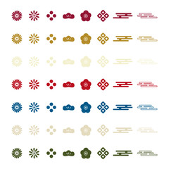 お正月カラーの和柄花アイコンセット