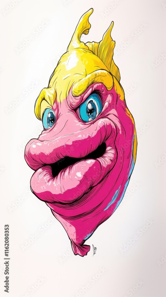 Wall mural A cartoonish blobfish character with exaggerated features and vibrant colors.