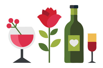 Wine Rose Flower isolated flat vector illustration on white background