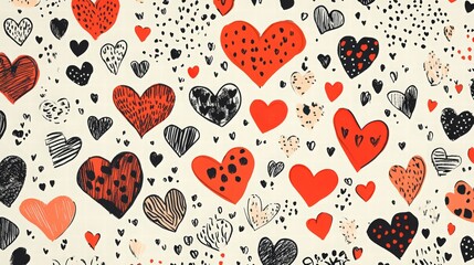 Hand-drawn red heart doodle collection, isolated on a white background. Set of cute hand-drawn hearts in different shapes for a Valentine's card or wedding invitation design. Love symbol. 