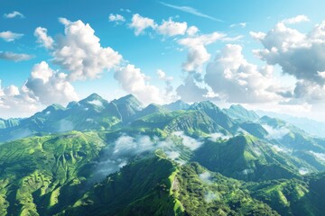 World Environment Day  Green mountains and blue sky beauty.