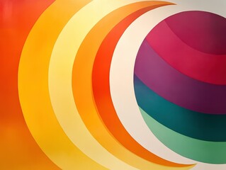 Fototapeta premium A vibrant abstract artwork featuring curved shapes in warm and cool colors, creating a dynamic visual flow.
