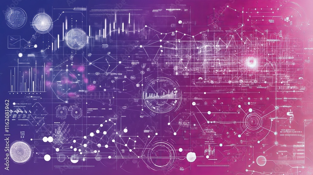 Poster data visualization complex network of charts and graphs