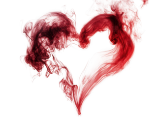 red smoke forming a heart shape on a transparent background