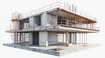 Concrete Building Under Construction 3D Illustration