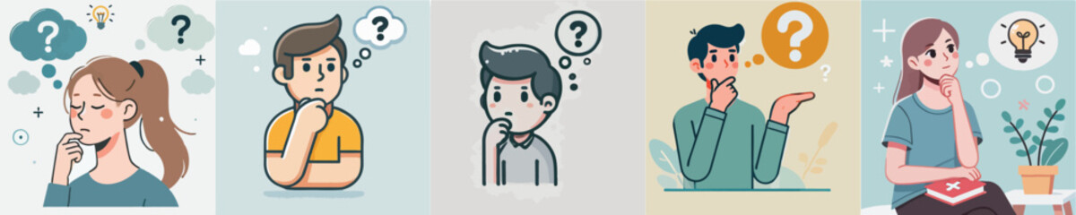Vector collection of a person who is thinking
