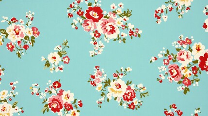 Fototapeta premium Delicate Vintage Floral Pattern on Teal Background