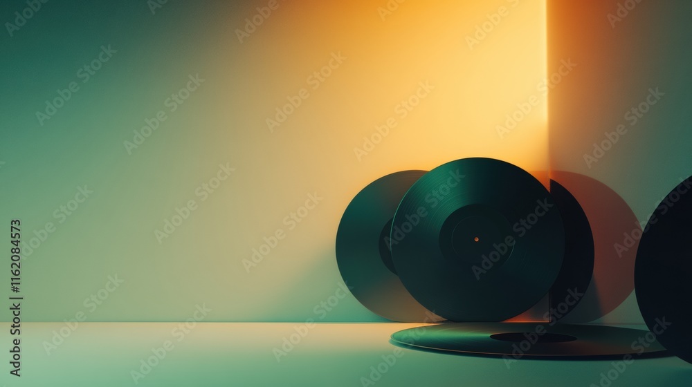 Poster vintage vinyl records create a nostalgic atmosphere in a modern setting with space for additional te