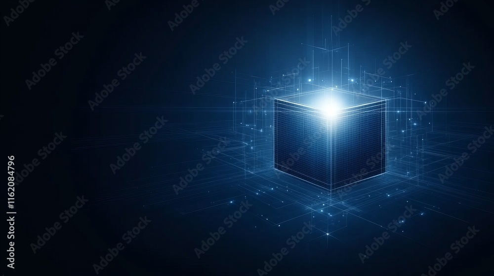 Poster digital cube abstract network data visualization