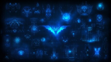 Digital Bat Iconography Futuristic HUD Interface Design