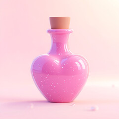 Cheerful love potion bottle whimsical setting cartoon style pink background playful perspective magical concept