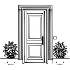 door with two flower pots