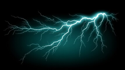 Fototapeta premium Electric Storm Teal Lightning Flash Across Dark Sky