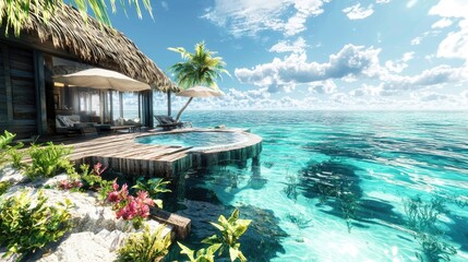 Fototapeta premium Tropical Getaway: Luxurious Overwater Bungalow with Private Pool