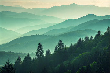mountains in the fog