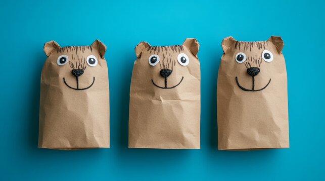 A craft activity where kids make groundhog puppets with paper bags, then use them to act out a Groundhog Day story, creative and interactive 