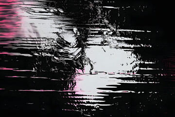 Abstract distorted black white motion glitch overlay effect distress texture. Monochrome interlaced digital background. Futuristic striped glitched grunge, retro 90s, lo-fi brutal cyberpunk design