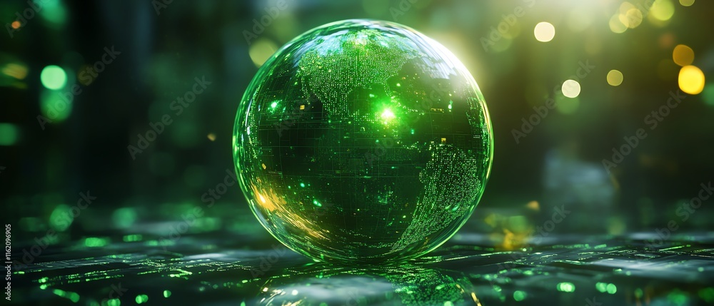 Poster crystal green globe ball showcasing ecofriendly business practices, csr, and environmental responsib