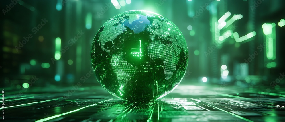 Poster crystal green globe ball showcasing ecofriendly business practices, csr, and environmental responsib