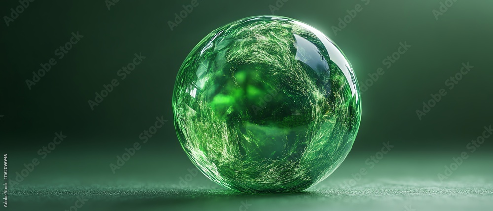 Poster crystal green globe ball showcasing ecofriendly business practices, csr, and environmental responsib