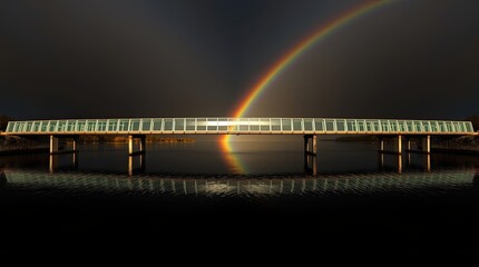 Rainbow After the Storm, rainbow, bridge, water, reflection, landscape, nature, sky, clouds