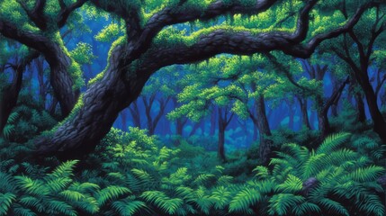 Enchanting Deep Forest, Lush Ferns, Ancient Trees