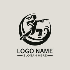 Fototapeta premium Tai Chi Woman Logo Design, Martial Arts Female vector Logo, Yoga and Tai Chi vector Logo, Mind and Body Balance vector Logo, Wellness and Serenity