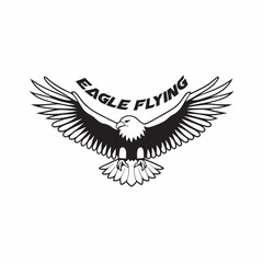 flying hunting bald eagle black silhouette illustration design.