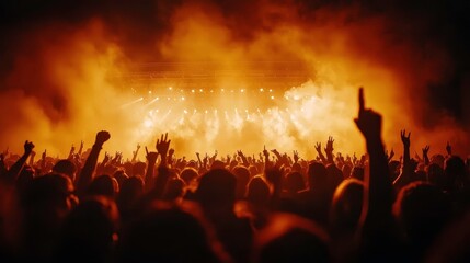 Energetic Crowd at Live Concert Outdoor Arena Spectacle Thrilling Atmosphere Wide Angle Music Passion