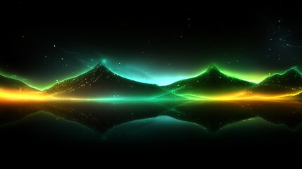 Ethereal Neon Mountains Reflecting in Dark Water