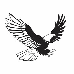 flying hunting bald eagle black silhouette illustration design.