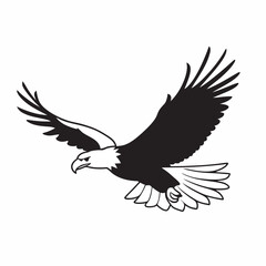 flying hunting bald eagle black silhouette illustration design.