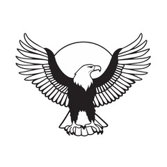 flying hunting bald eagle black silhouette illustration design.
