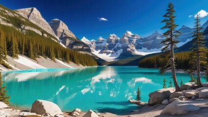 Majestic mountain lake reflection canadian rockies nature photography clear blue sky scenic view