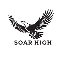 flying hunting bald eagle black silhouette illustration design.