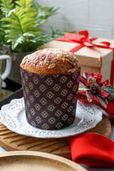 Panettone is a traditional Italian sweet bread, rich with dried fruits and citrus, often enjoyed during the holidays.